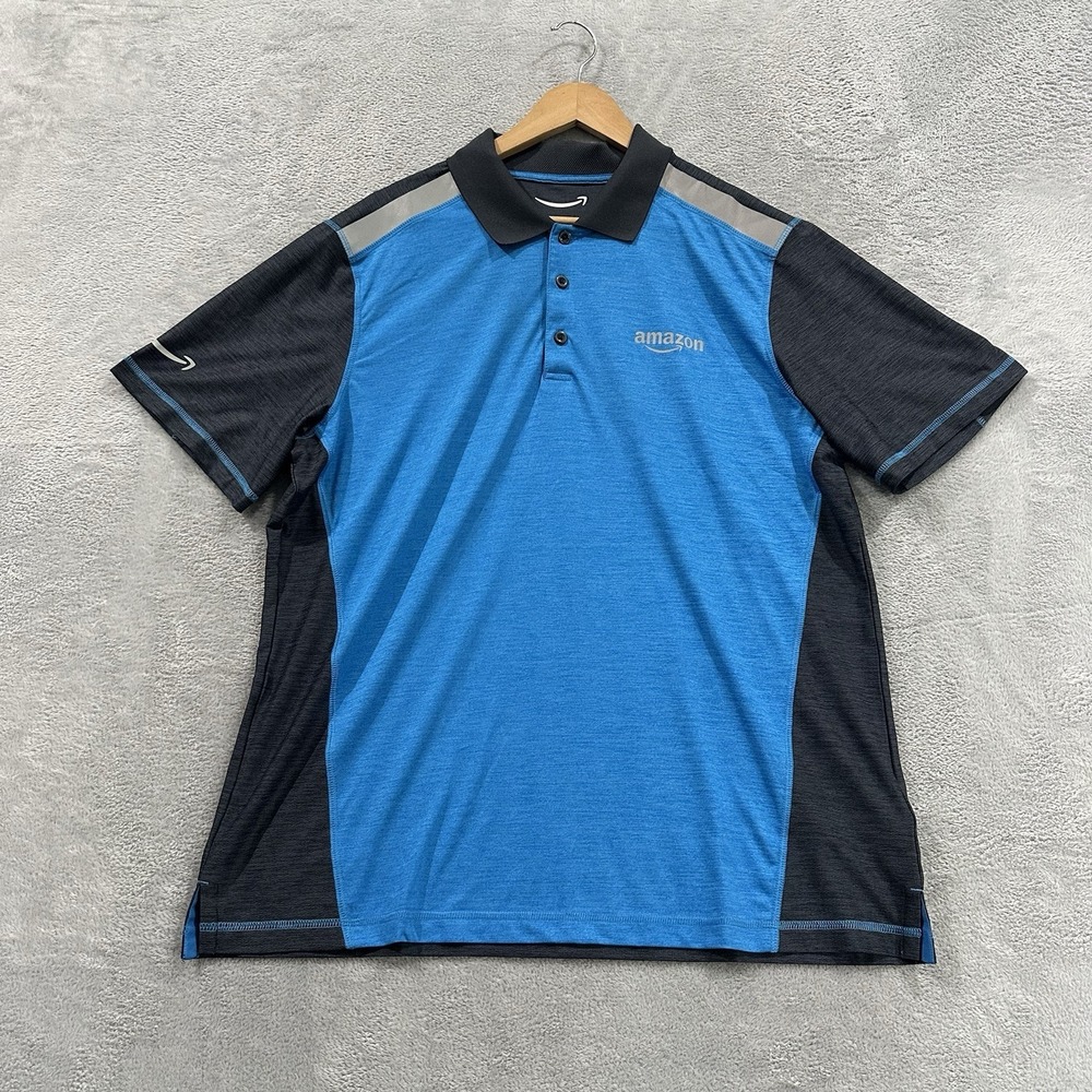 Amazon Polo Shirt Mens Large Blue Colorblock Active Uniform Performance Knit